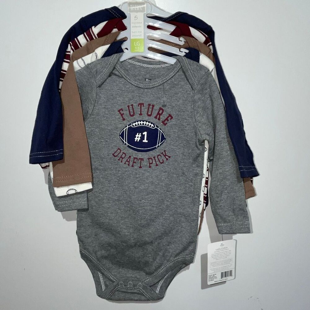 Lot of‎ 5 Hudson Baby Football Themed Bodysuit Multicolor Size 6-9 Months NWT